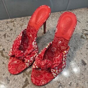 Schutz Lenie Coral Floral Print Slip On Open Toe Stiletto Sandals Size 9.5B